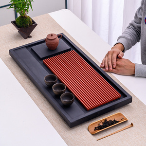 整块天然石英石电木茶盘家用简约中式排水茶盘办公室大气大号茶台
