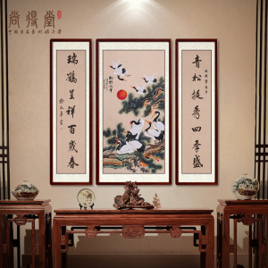 中堂画客厅中式挂画对联农村堂屋大气松鹤延年祝寿图装饰画手绘画