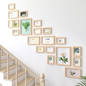 楼梯实木照片墙面装饰个性定制创意相框挂墙组合家庭相册墙免打孔