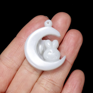日本购和田玉白玉月亮玉兔吊坠w男女款十二生肖牌挂件小兔子玉坠
