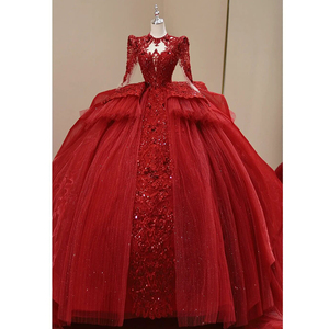 红色婚纱礼服2024新款新娘宫廷风高级质感大拖尾重工奢华法式主纱