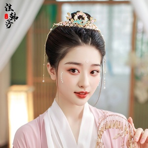 汉制古头冠仙冠流服装珍明珠日风气品本头发古簪顶饰女发z饰饰苏