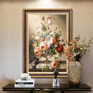 美式乡村玄关装饰画欧式风格花卉餐厅复古挂画古典书房墙壁画竖版