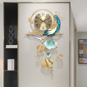 新中式创意孔雀客厅钟表家用时尚个性时钟现代装饰大气挂墙挂钟