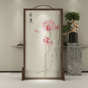中式屏风隔断墙装饰客厅办公室餐厅实木禅意镂空挡煞玄关纱布座屏