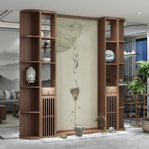 入户玄关隔断柜屏风客厅现代简约餐厅新中式进门遮挡实木定制酒柜