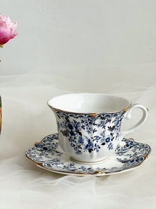 惊艳款  出口单气质上镜款优雅的蓝花白色陶瓷咖啡杯
