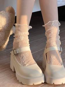 白色堆堆袜女搭配小皮鞋夏天季薄款网红蕾丝袜子网纱花边jk推推袜