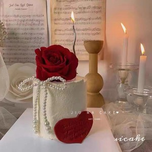 网红520情人节蛋糕装饰珍珠蝴蝶结玫瑰花蜡烛插件情侣表白甜品台
