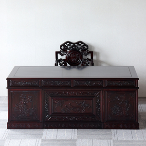 中式仿古实木老板桌大班写字台电脑办公桌金花梨木古典书桌椅组合