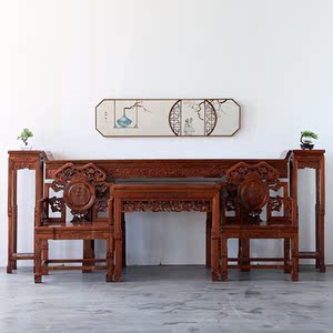 灵芝中堂六件套实木榆木农村堂屋中式厅堂仿古家具八仙桌条案供桌
