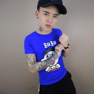 旺仔紧身衣旺旺精神小伙抖音同款短袖t恤修身衣服大红色卡通小衫