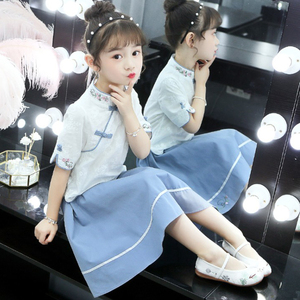 女童汉服夏季新款中国风超仙古装中大童复古夏装女孩裙子儿童套装