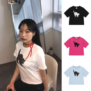 [i4p STUDIO] 金宝罗田小娟同款 CHUCK电眼猫咪短袖T恤修身短上衣