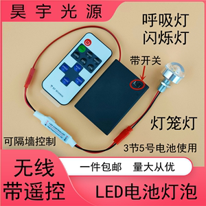 带遥控LED电池灯笼灯泡呼吸灯爆闪烁DIY手工模型迷你小夜灯带开关