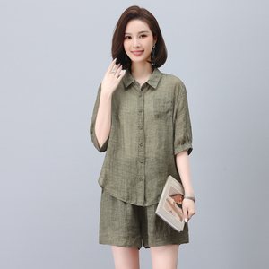 夏装麻料套装女