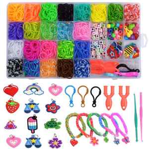 32格彩虹橡皮筋彩色手工DIY编织器益智儿童玩具编织手链盒子套。