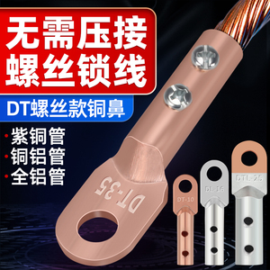 DT铜鼻子DTL铜铝鼻子接线端子铜线耳免压款拧螺丝压线电缆接头