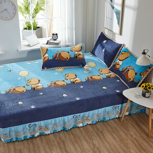 榻榻米大炕套罩垫床罩一面床裙防滑加厚套罩水晶绒床盖家用炕单