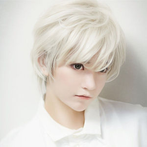 假发男短发直发韩版帅气时尚潮流cos自然蓬松逼真万用动漫银白色