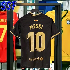 巴塞罗那20-21赛季欧冠巴萨客场10号梅西德容黑金球衣足球服黑色