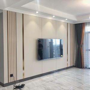 定制电视背景墙壁纸客厅沙发装饰格栅金属线条简约轻奢风影视墙贴