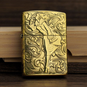 打火机zippo正版蚊版美女女郎zppo纯铜纯银24k金手工镶嵌浮雕高端