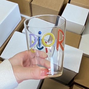 网红ins风高硼硅Dior迪奥同款彩色英文字母涂鸦玻璃杯情侣水杯子