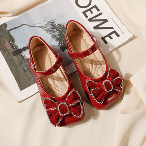 女童公主鞋2022春秋新款时尚洋气演出儿童红色单鞋软底花童礼服鞋