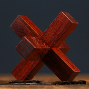 紫檀木鲁班锁高档实木3根孔明锁益智玩具解压入门儿童老人礼盒装