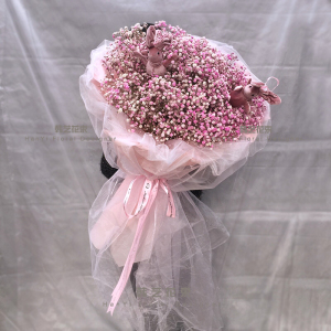 粉色满天星超大花束顺丰鲜花速递黑纱干花手捧送女友闺蜜生日礼物
