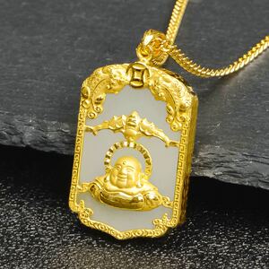 000人付款淘宝999足金黄金镶玉吊坠女3d硬金如来开心萌佛本命年小金佛