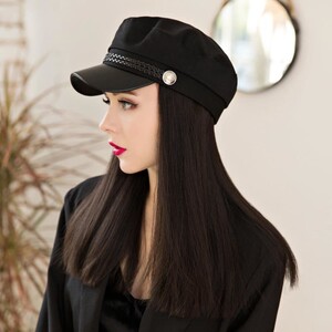 假发帽子春秋冬带一体女秋季英伦复古中长发自然时尚贝雷帽全头套