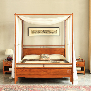 苏素明式红木家具缅甸花梨木架子床新中式双人床1.8米主卧室婚床
