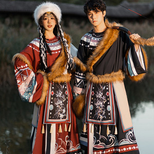 藏族服西藏藏袍少数民族舞蹈服藏装藏服新款长袍男女民族风情侣款