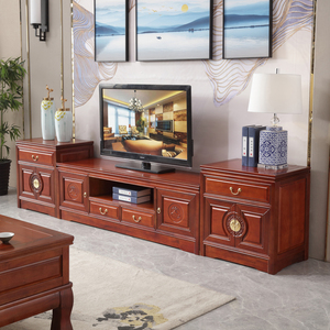 香樟木电视柜新中式明清古典客厅全实木仿红木影视柜高低组合地柜