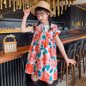 女童碎花连衣裙2022新款儿童裙子洋气小女孩公主裙尖领花布裙夏装