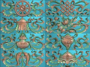 精雕图藏式八宝深雕飘带横板挡板抽斗花篮笛子葫芦祥云木雕jdp