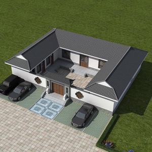 新中式一层中式小别墅设计图纸经济型农村自建房带院子合院效果图