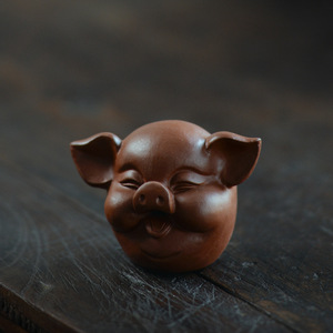 修永陶艺宜兴名家紫砂茶宠猪生肖猪头雕塑摆件家用茶具礼盒收藏