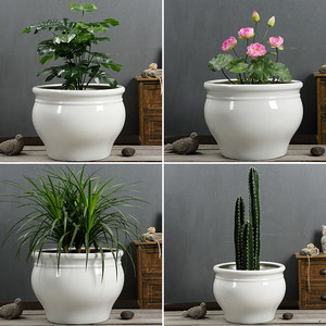 出口款白色陶瓷大花盆60口径种大型碗莲睡莲可放庭院耐风吹日晒