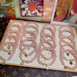 月老祠堂天然水晶粉水晶手链女生小众招桃花粉晶粉水晶手串