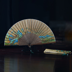 故宫千里江山图艺术折扇女士桑蚕丝扇子汉服古风文创生日礼物