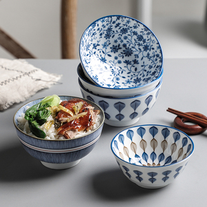 日式家用五寸碗10个装米饭碗吃饭碗陶瓷创意个性小碗大碗瓷碗套装