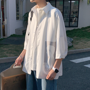GRINCH1928方少潮牌男装1997邮政局阿古与阿茶休闲短袖五分袖衬衫