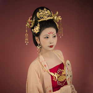 华髻 古风汉服发饰【杨贵妃同款发冠】玉环发髻头饰 唐风凤凰发冠