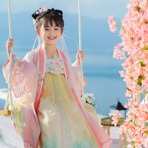 【西子问】汉服女童春季2022新款儿童唐装超仙襦裙大袖衫套装清研