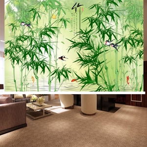 定制竹子风景山水墨画窗帘卷帘富贵竹报平安图案拉帘隔断客厅卧室