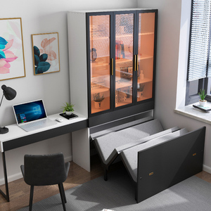 轻奢书柜办公室隐形床书桌一体书橱书房家用小户型多功能组合柜子