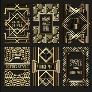 复古盖茨比风格主题婚礼舞台迎宾喷绘背景几何线条矢量设计素材ai